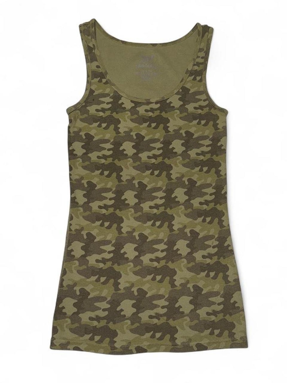 Ribbed Scoop Neck Tank with Subtle Logo - Olive